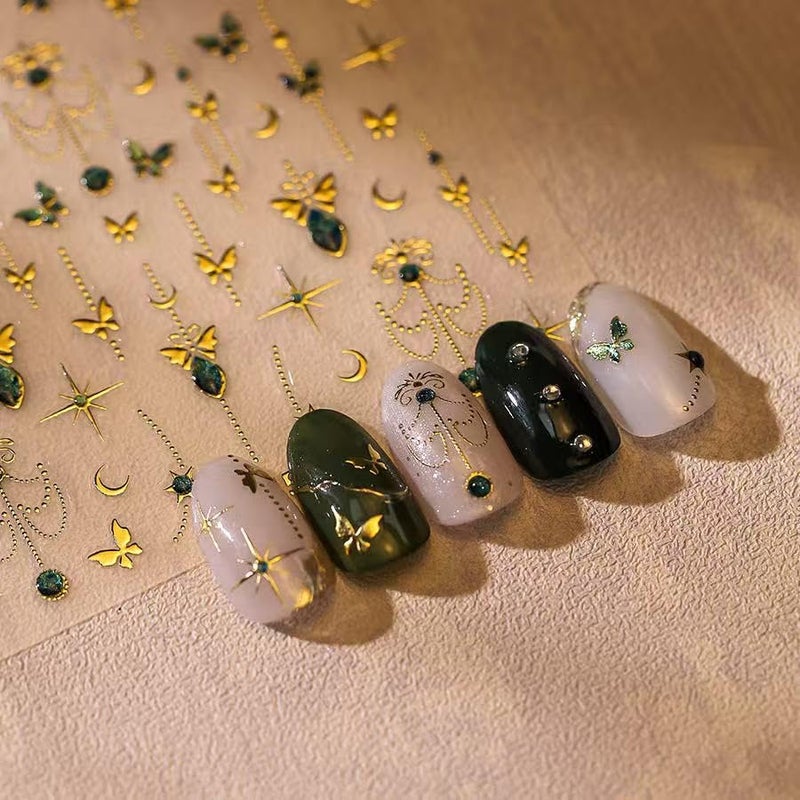SPLOCUDU Gold Butterfly Nail Art Stickers 5D Embossed Butterfly Nail Decals Puper Green Bronzing Silver Butterflys Nails Design Self Adhesive Nails Art Supplies for Women Nails Decoration - Image 3