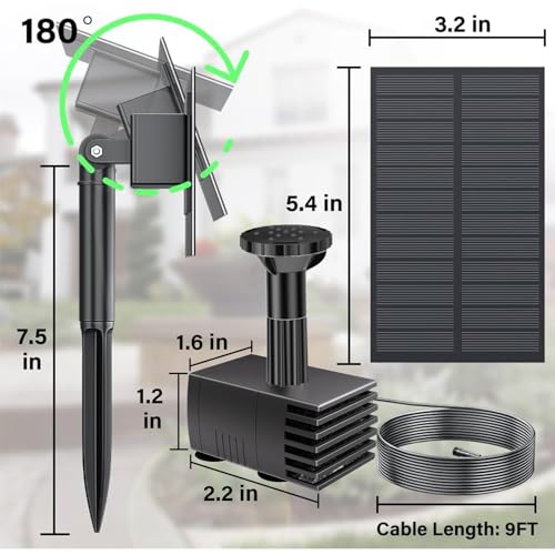 Biling Solar Water Pump Outdoor, Upgraded Solar Fountain Pump Kit with Stake, Solar Powered Water Pump for Bird Bath, Garden, Backyard, Pool, Fish Tank - Image 2