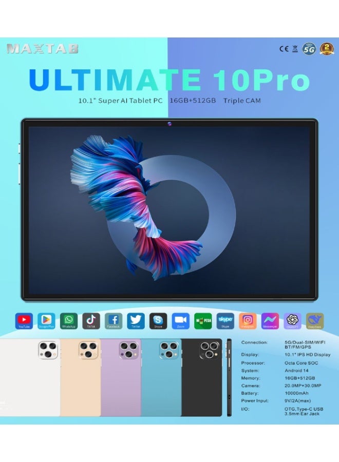 Generic (Unbranded) Ultimate 10 Pro tablet with keyboard and mouse, large 10.1-inch high-resolution screen, supports 5G network and excellent browsing speed. Operating system: Android 14. Available in multiple colors. - Image 2
