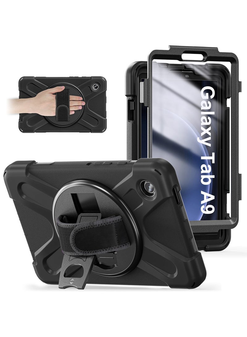 Rock Pow Samsung Galaxy Tab A9 Case 8.7 Inch 2023 SM-X110/X115/X117 for Kids with Screen Protector | Heavy Duty Shockproof Case with Rotating Stand Hand Strap for Galaxy Tab A9 Tablet 2023 - Image 1