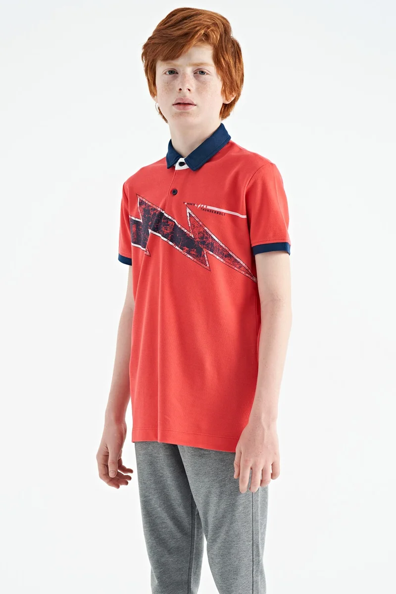 تومي لايف Coral Print Detailed Standard Pattern Polo Collar Boy T-Shirt - 11154