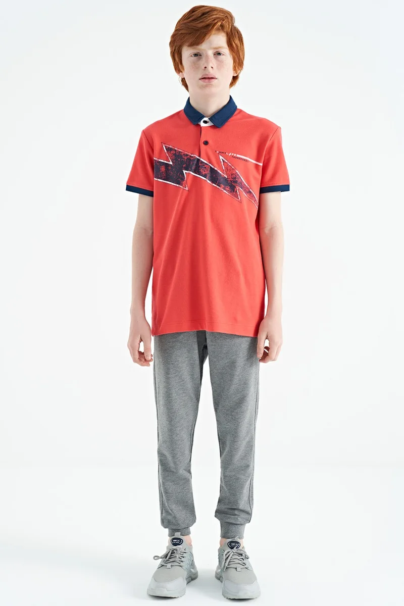تومي لايف Coral Print Detailed Standard Pattern Polo Collar Boy T-Shirt - 11154