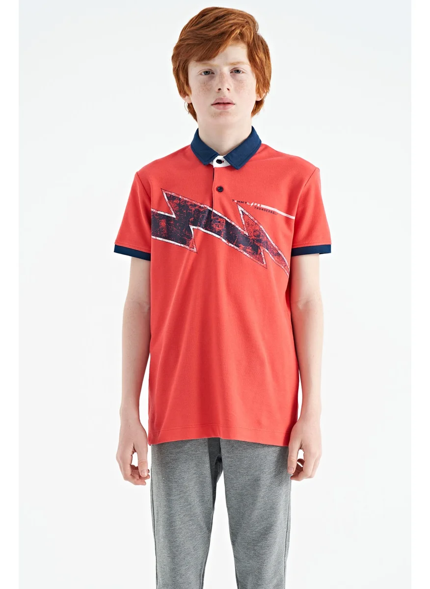 تومي لايف Coral Print Detailed Standard Pattern Polo Collar Boy T-Shirt - 11154