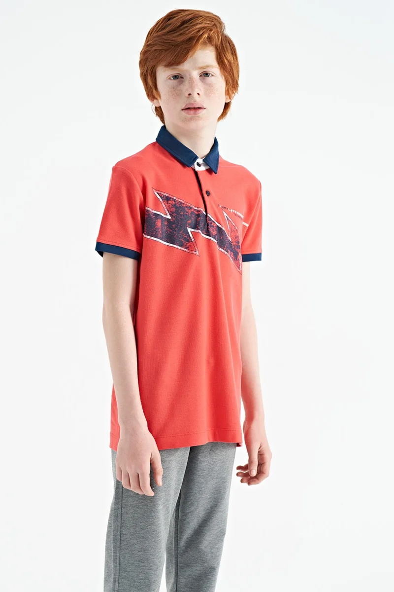 تومي لايف Coral Print Detailed Standard Pattern Polo Collar Boy T-Shirt - 11154