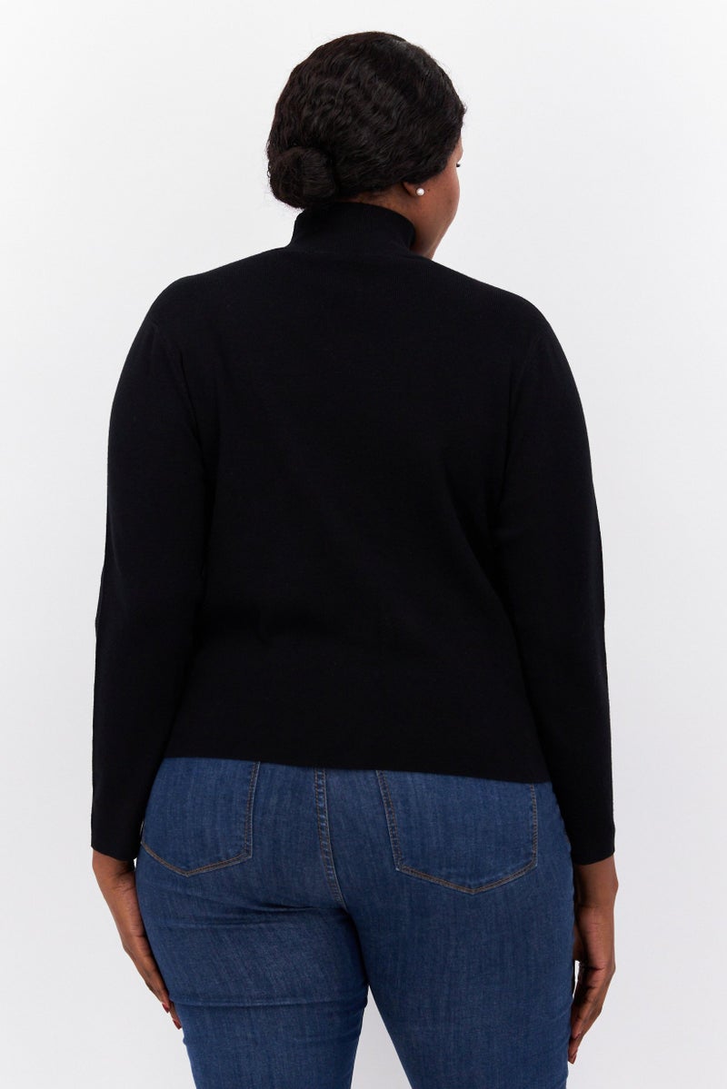 Fire & Glory Women Mock Neck Knitted Sweater, Black - Image 2