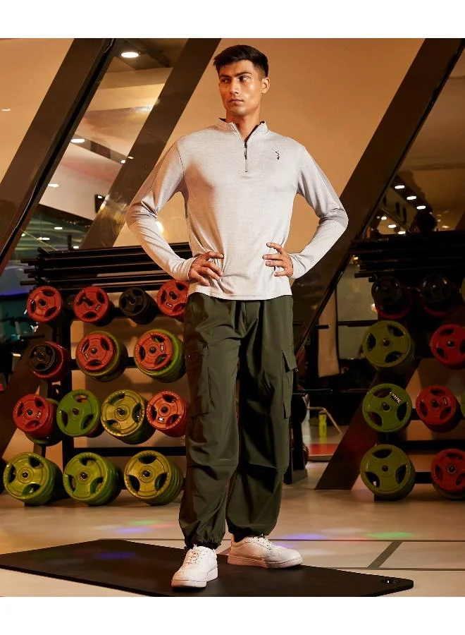 CAHOOT  Men's Light Grey Heathered Self-Design Activewear T-Shirt for Men | Best Price UAE