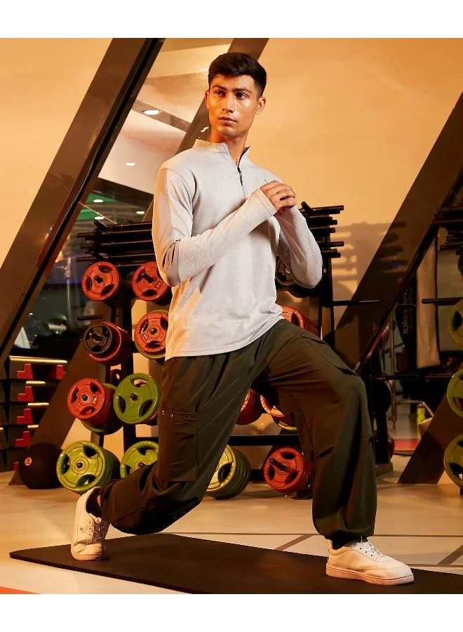 CAHOOT  Men's Light Grey Heathered Self-Design Activewear T-Shirt for Men | Best Price UAE
