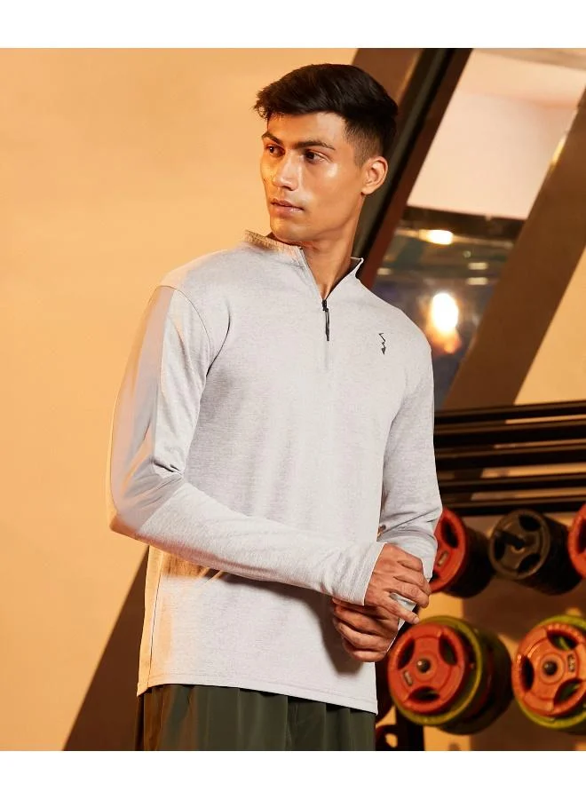 CAHOOT  Men's Light Grey Heathered Self-Design Activewear T-Shirt for Men | Best Price UAE