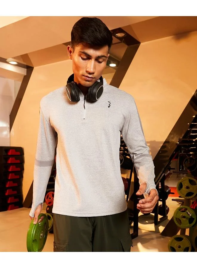 CAHOOT  Men's Light Grey Heathered Self-Design Activewear T-Shirt for Men | Best Price UAE