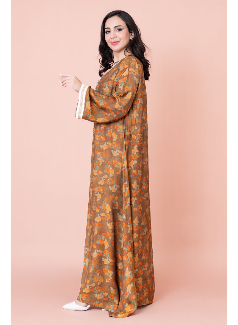 اكسا جلابية زهور مطرزة نقوش زهور - Image 4