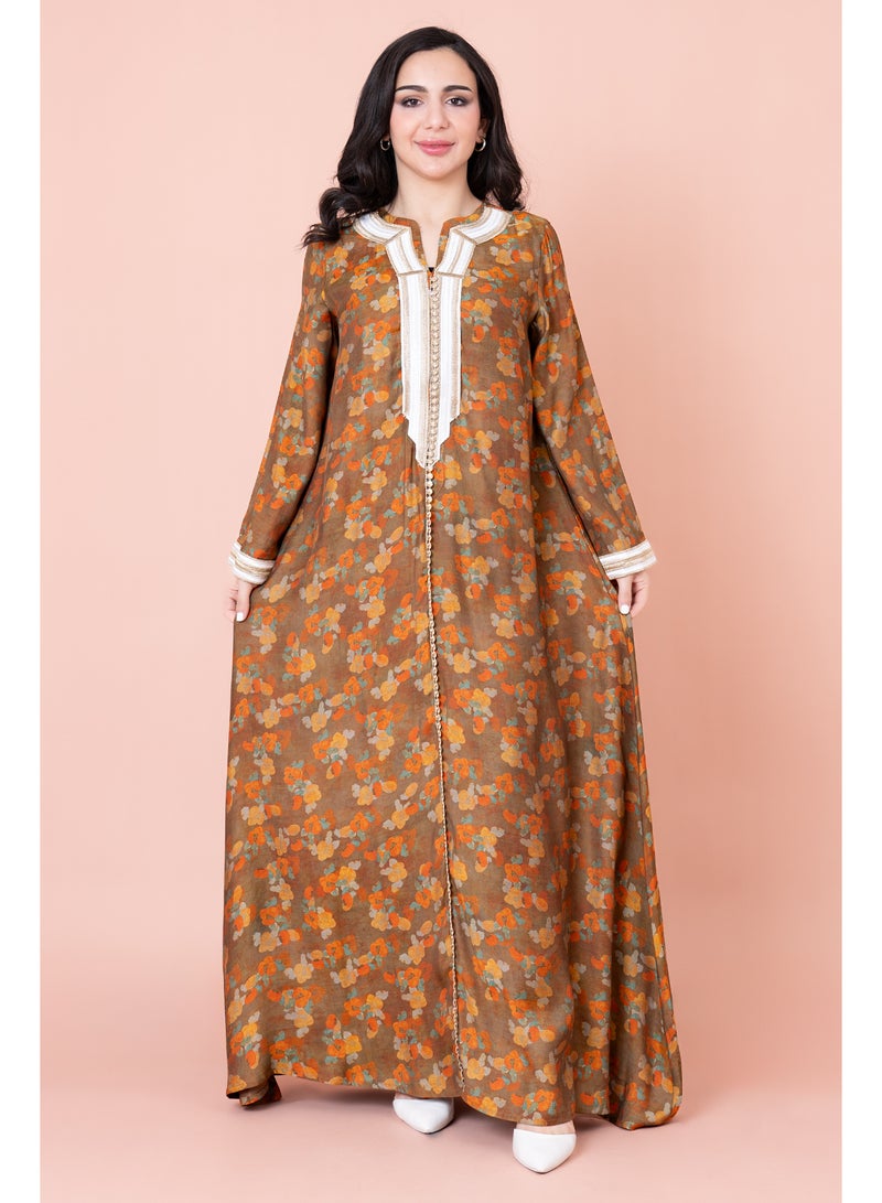 اكسا جلابية زهور مطرزة نقوش زهور - Image 1