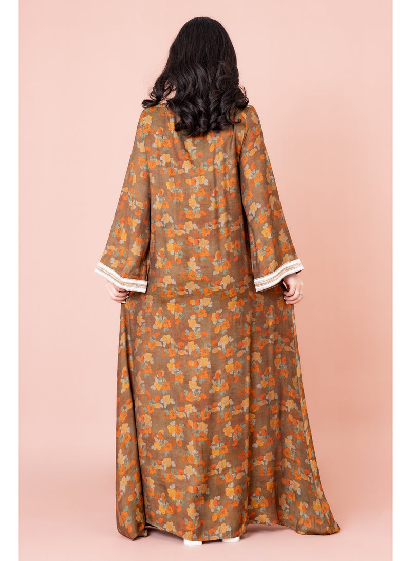 اكسا جلابية زهور مطرزة نقوش زهور - Image 3