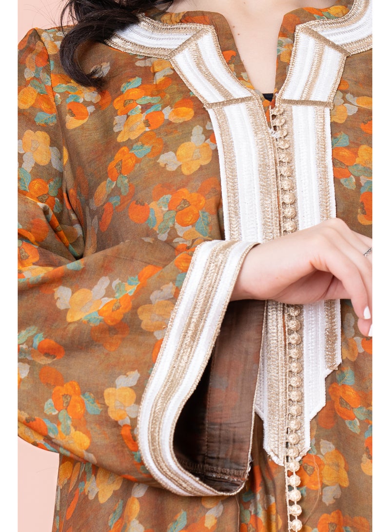 اكسا جلابية زهور مطرزة نقوش زهور - Image 5