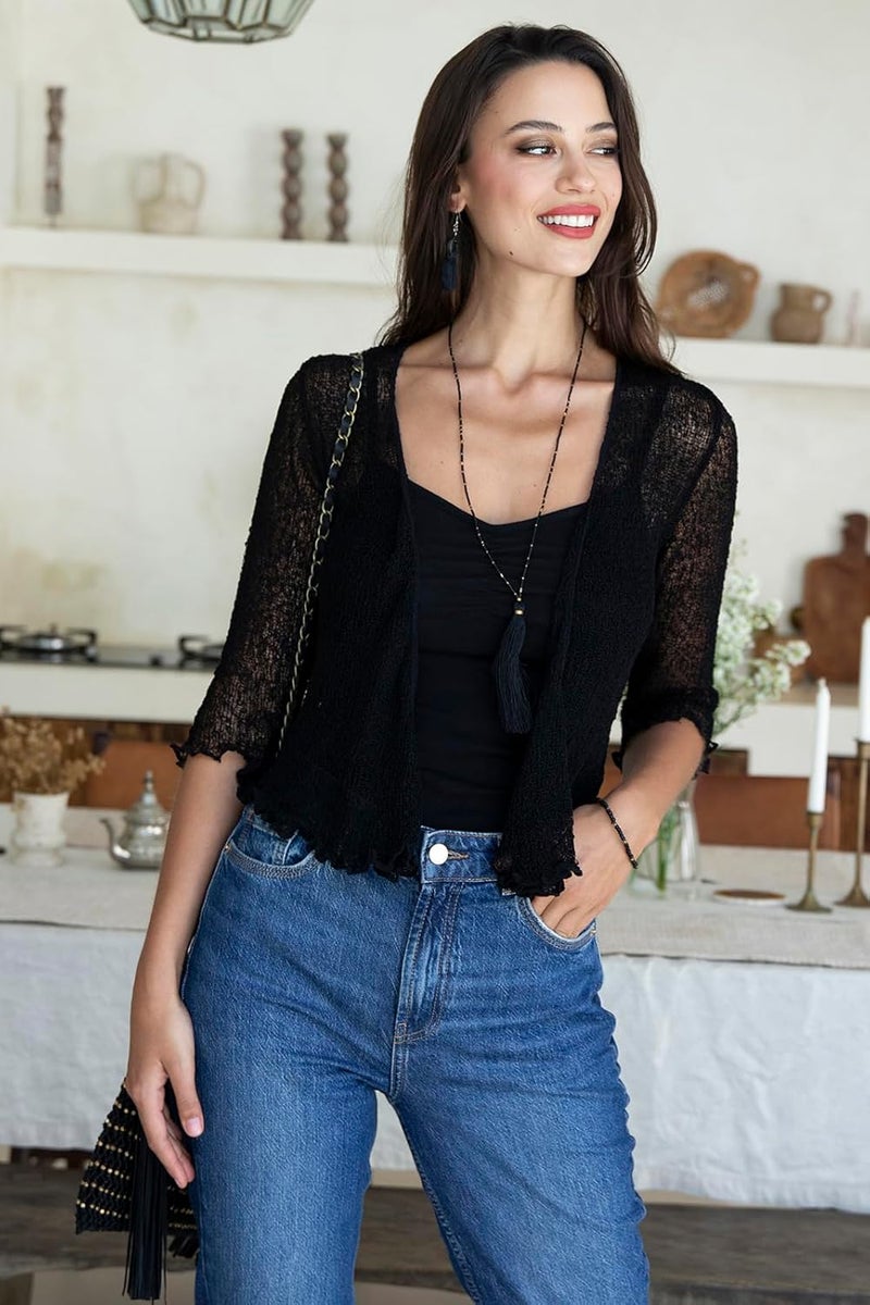 Back From Bali Womens Sheer Shrug Cardigan Lightweight Knit - Image 5