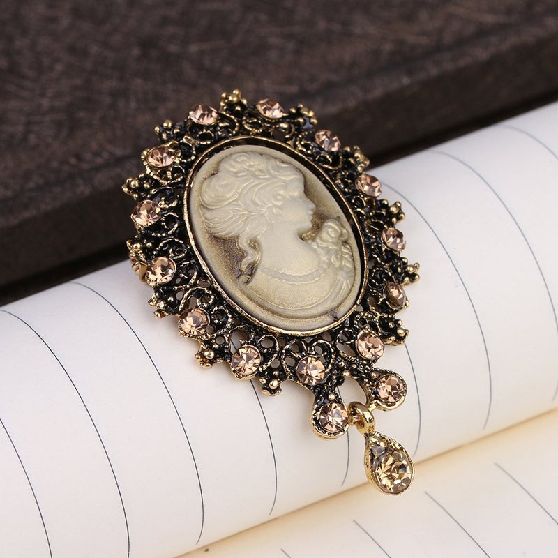 lureme Vintage Elegant Victorian Lady Beauty Cameo with Crystal Brooch Pin (br000017-1) - Image 2