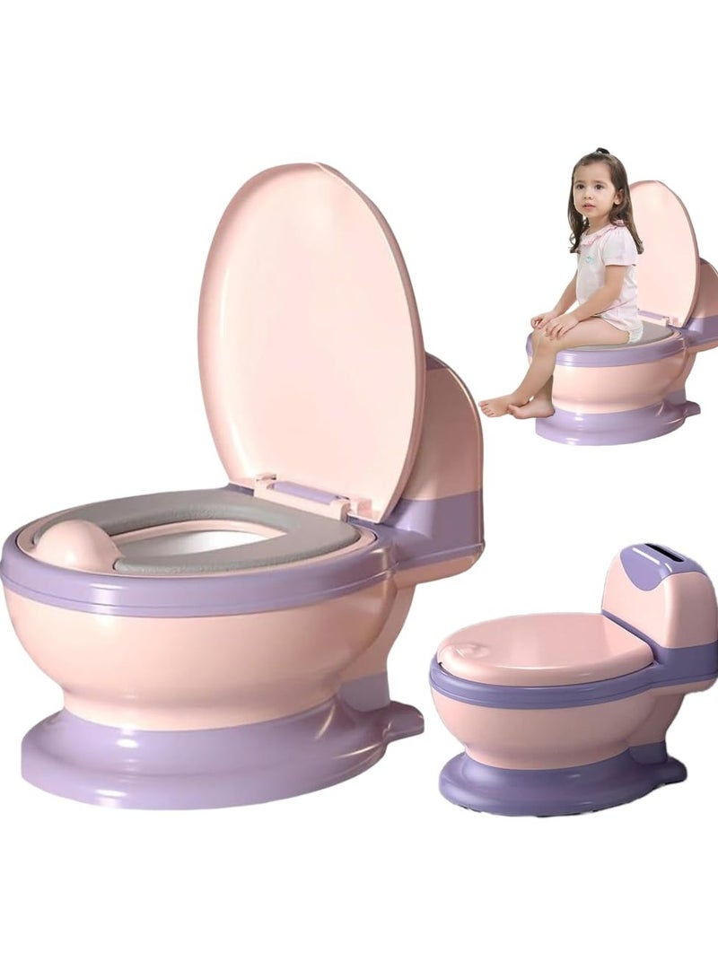 DOOKOO Kid Size Potty, Realistic Potty Training Toilet, Toddler Potty Chair with Soft Seat, Removable Potty Pot, Toilet Tissue Dispenser and Splash Guard, Non-Slip for Toddleru0026 Babyu0026Kids (Pink) - Image 1