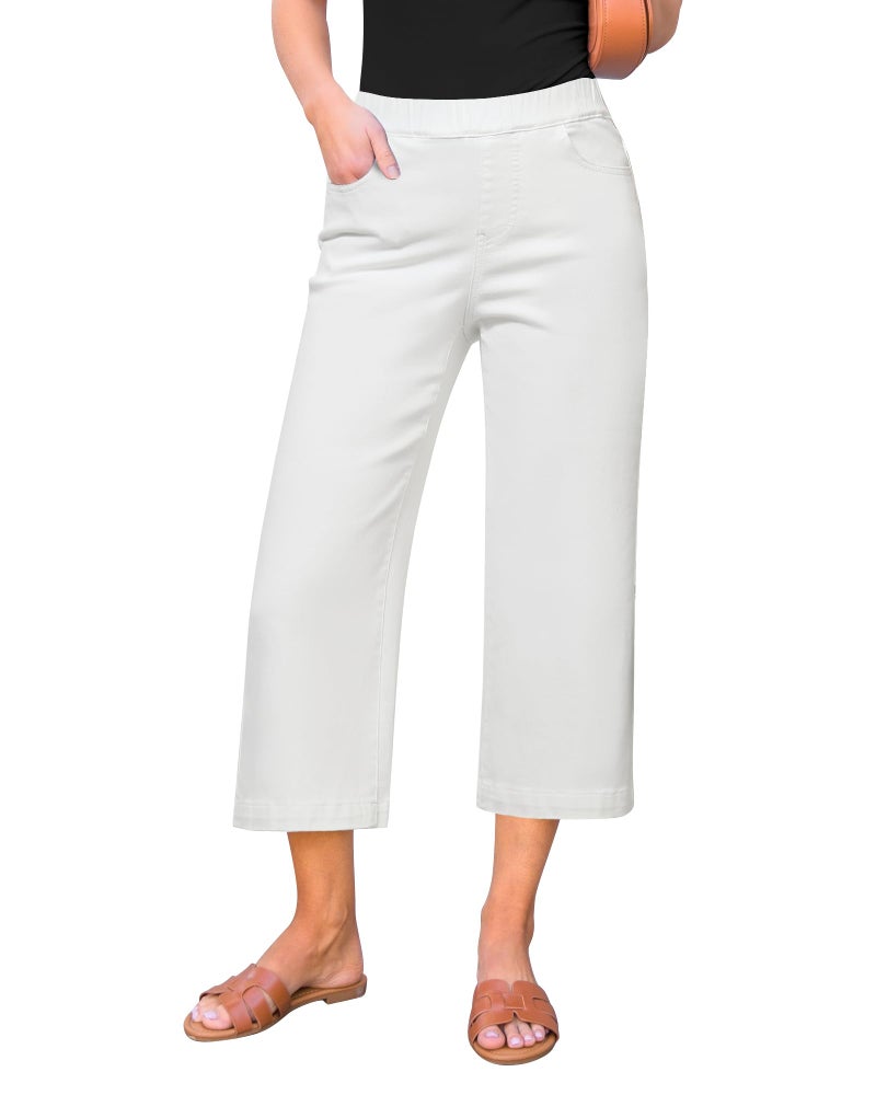 GRAPENT White Jeans Capri Pants High Waisted Capri Jeans Pull on Wide Leg Pants for Women Pull on Capris for Women Stretch Color Cream White X-Large Size 16 to 18 - Image 1