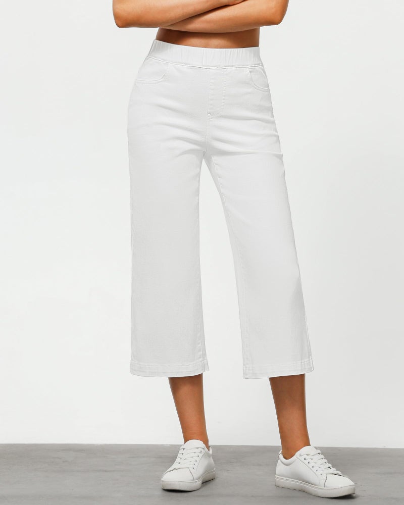 GRAPENT White Jeans Capri Pants High Waisted Capri Jeans Pull on Wide Leg Pants for Women Pull on Capris for Women Stretch Color Cream White X-Large Size 16 to 18 - Image 3