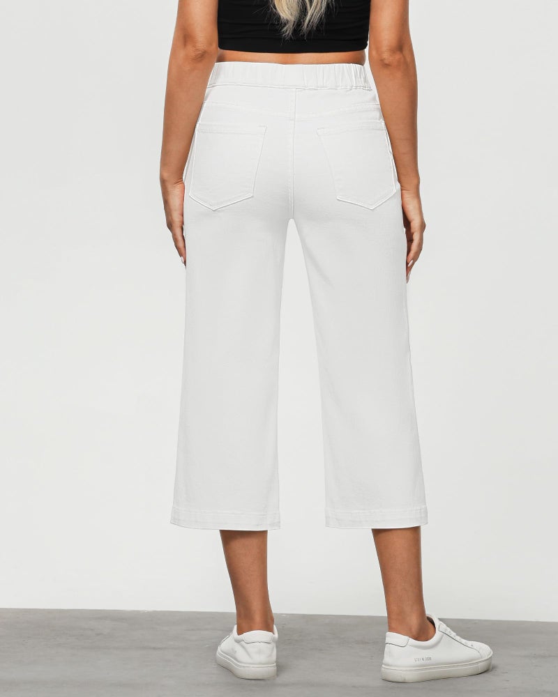 GRAPENT White Jeans Capri Pants High Waisted Capri Jeans Pull on Wide Leg Pants for Women Pull on Capris for Women Stretch Color Cream White X-Large Size 16 to 18 - Image 2