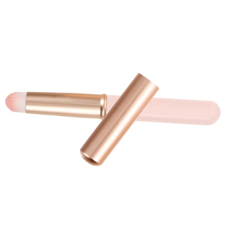 Portable Lip Brush with Lid, Pink Short Round Head Lipstick Applicator Wand for Precise Lip Gloss Application, Travel Makeup Brush Tool for Professional and Daily Use - Image 1