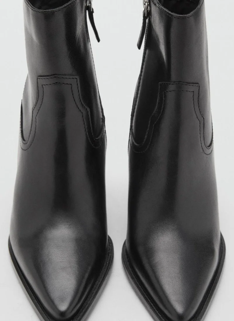 MANGO Leather ankle boots with block heel