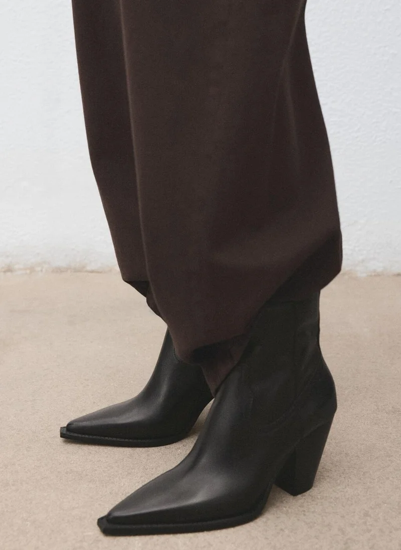 MANGO Leather ankle boots with block heel