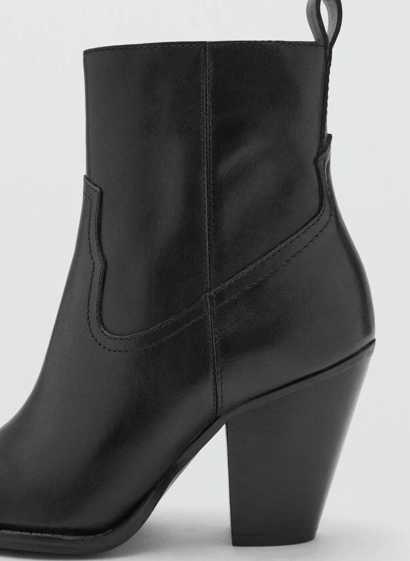 MANGO Leather ankle boots with block heel