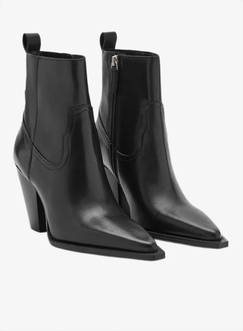 MANGO Leather ankle boots with block heel