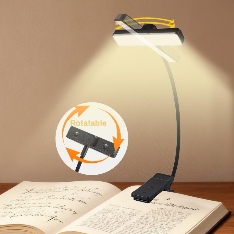 VAVOFO Rechargeable Book Light Rotatableï¼š24 LEDs Reading Light, 3-Color & 9-Brightness Book Lamp, Eye Cared 120Hrs Runtime Lightweight Clip on Led Light for Book Lovers (Black) - Image 2