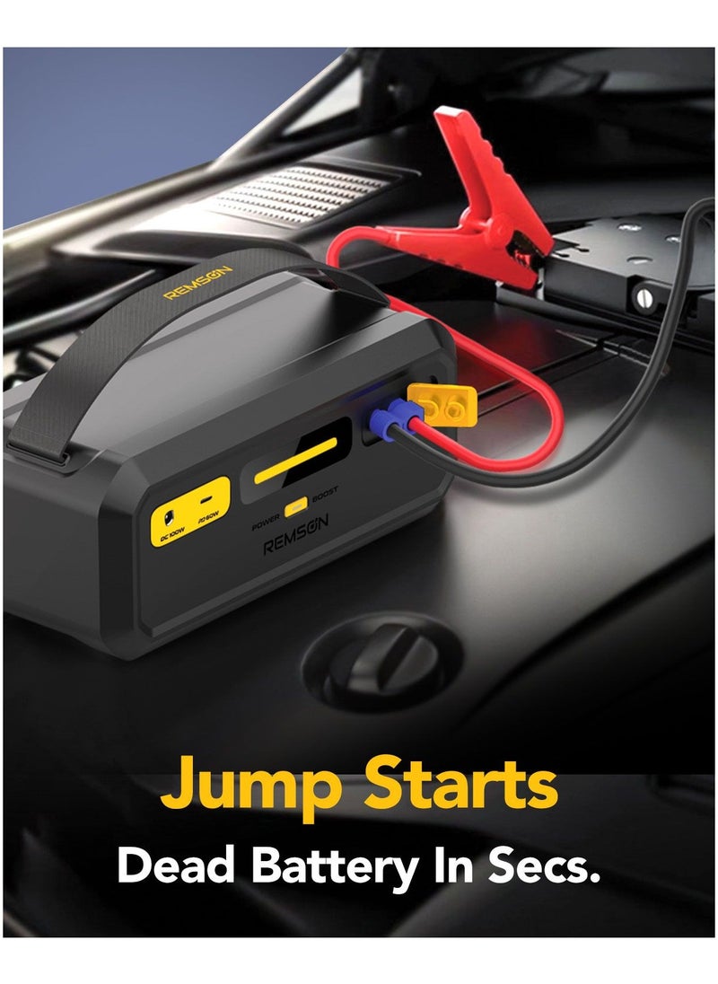 Remson - Remson Re-Boost Mate Built-in Super Capacitor Emergency Jump Starter 1000A Portable Charger Battery Booster with 3 Modes LED Indicator with Storage Hard Case - Image 1