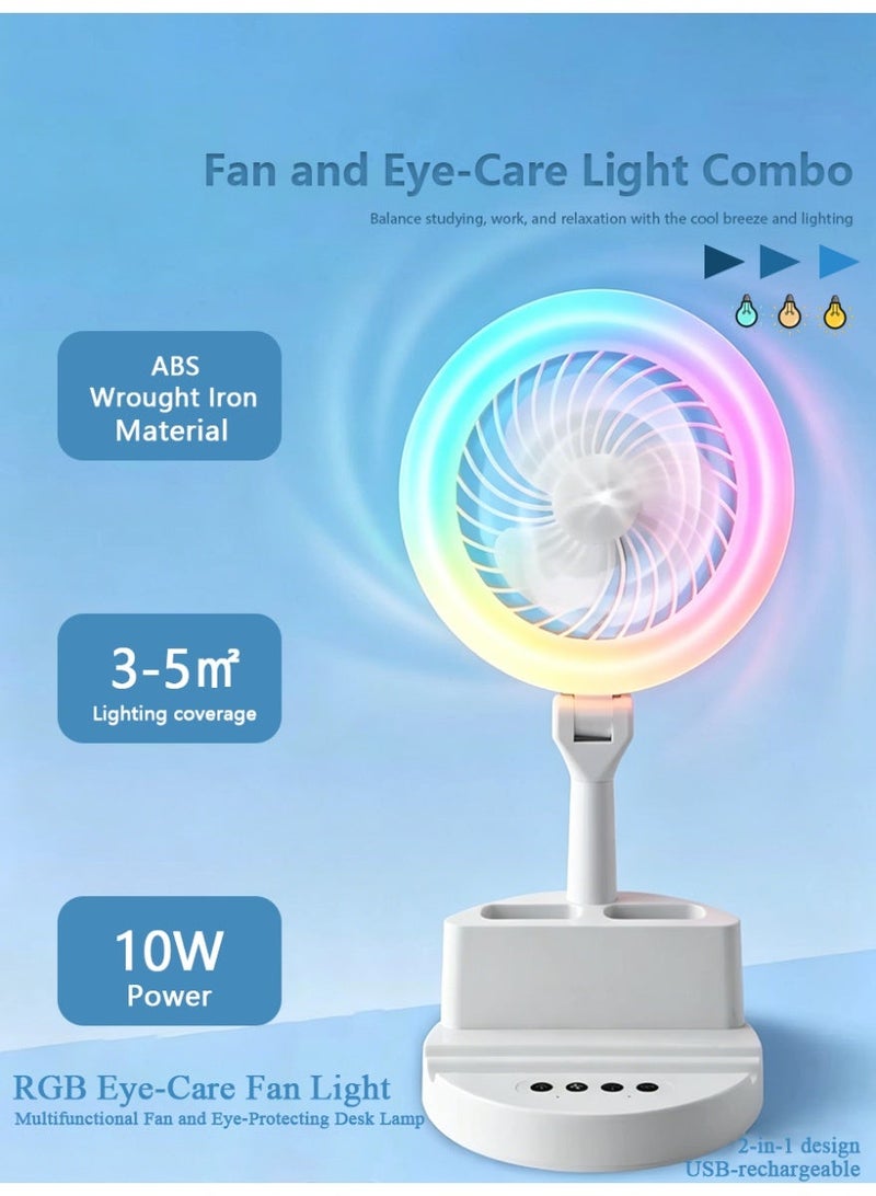 RGB Color-Changing 2-in-1 Fan and Ambient Light USB-Charging Desk Lamp - Image 1