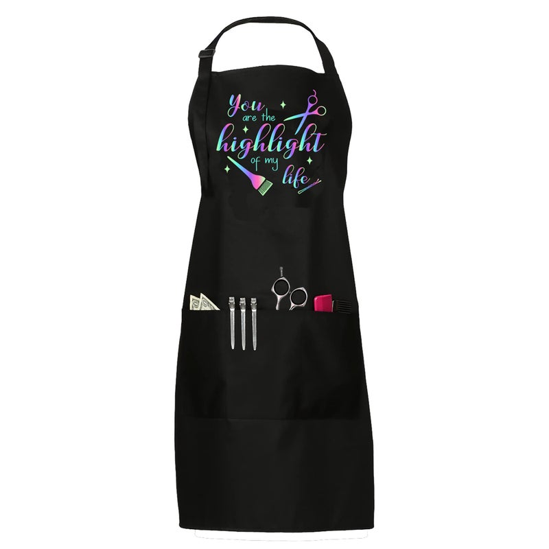 Plum Hill You Are the Highlight of My Life Colorful Screen Printed Hair Stylist Bib Apron for Professional Salons or Home Hair Cutting  Long Ties Adjustable Neck with Pockets  Candy Coating - Image 3
