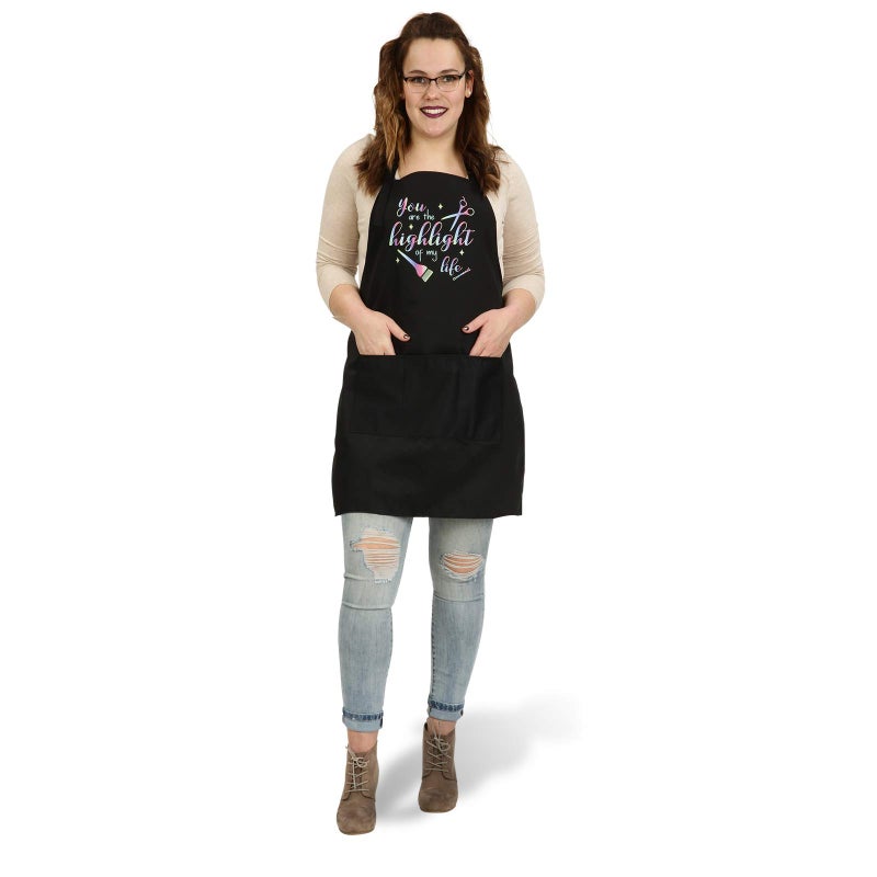 Plum Hill You Are the Highlight of My Life Colorful Screen Printed Hair Stylist Bib Apron for Professional Salons or Home Hair Cutting  Long Ties Adjustable Neck with Pockets  Candy Coating - Image 2
