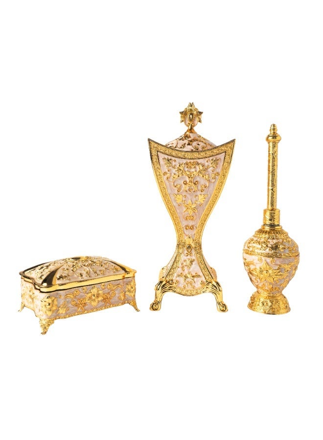 SOBHYS Luxury Arabic Incense Burner and Perfume Set, Royal white and Gold, Zinc Alloy with Enamel, 3-Piece, Mabkhara, Meresh & Box (3, Royal Blue and Gold, Piece, Mabkhara, Meresh and Velvet-Lined Box) - Image 1