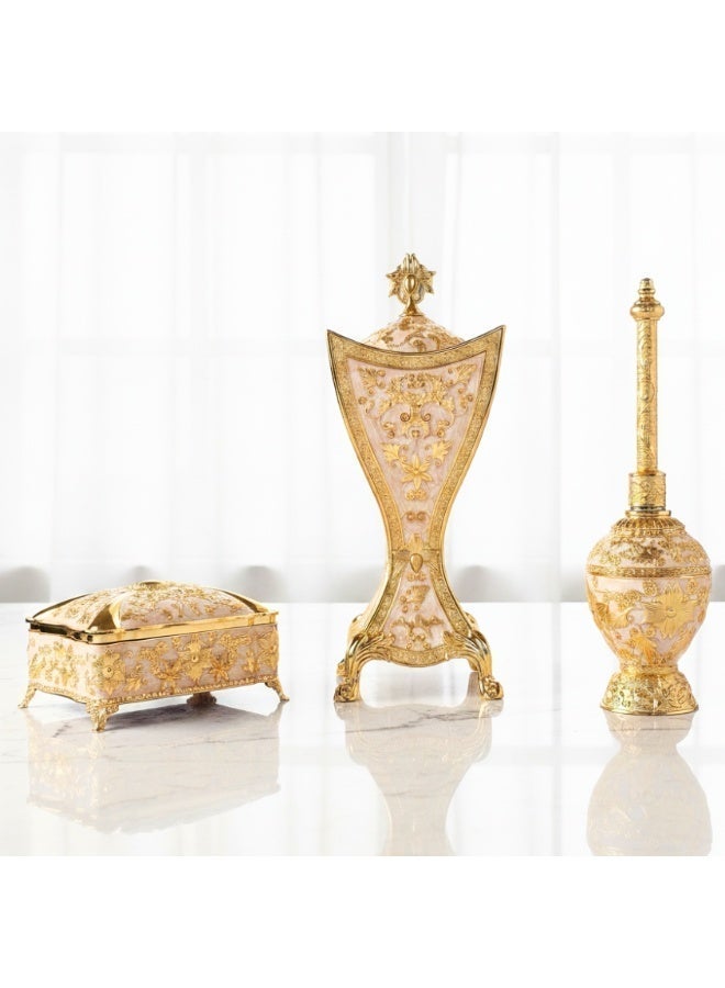 SOBHYS Luxury Arabic Incense Burner and Perfume Set, Royal white and Gold, Zinc Alloy with Enamel, 3-Piece, Mabkhara, Meresh & Box (3, Royal Blue and Gold, Piece, Mabkhara, Meresh and Velvet-Lined Box) - Image 2