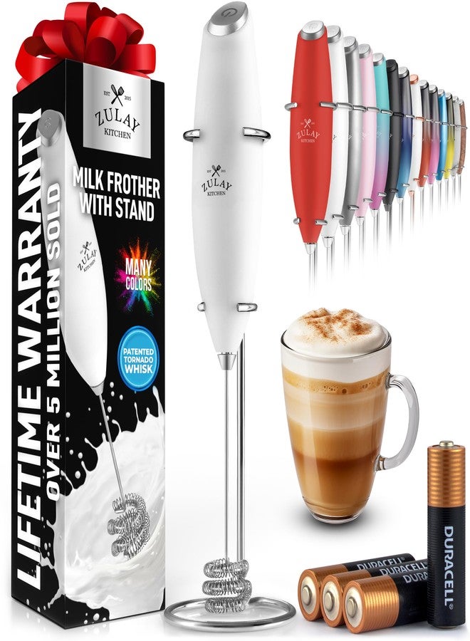 Zulay Kitchen Patented Tornado Triple Whisk Milk Frother with 4 Duracell Batteries - Handheld Foam Maker for Coffee, Lattes, Matcha & Hot Chocolate - Rich, Creamy Froth in Seconds - Image 1