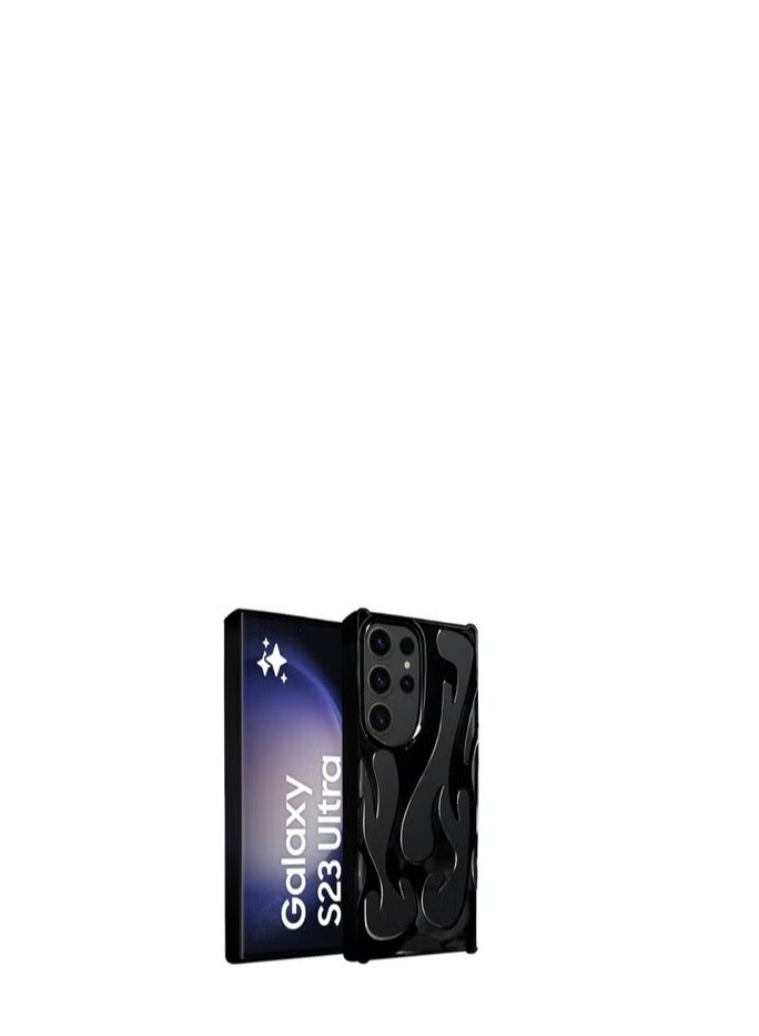 CATANES Galaxy S23 Ultra Case Cover Soft TPU and Glossy with Flame Design - Black - Image 1
