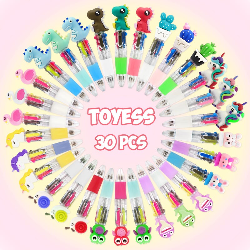 TOYESS TOYESS Pack of 30 Children's Pastel Coloured 4 Colour Pens with 4 Colour Surprise Pouch for 30 Children, Piñatas Small Birthday Gifts for Girls and Boys, 4, 5, 6, 7, 8, 9, 10 Years  - Image 2