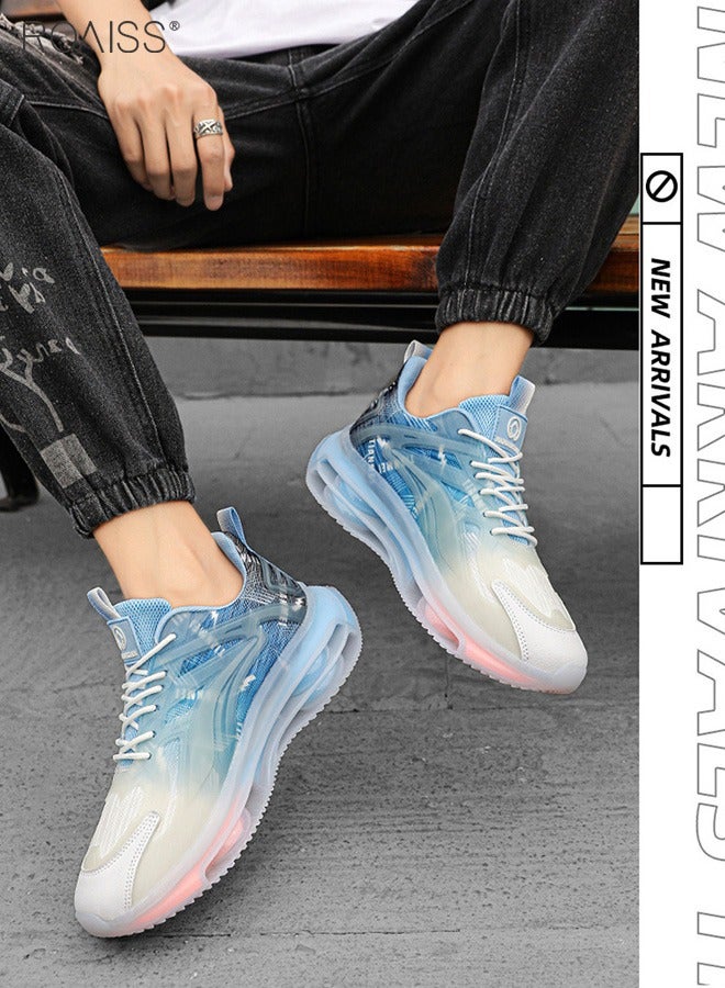 roaiss Men's Fashionable Air Cushion Sports Shoes Gradient Rubber Mesh Stitching Toe Design Cotton Shoelace Buckle Closure Colorblock Sneakers Low Top Sneaker  - Image 2