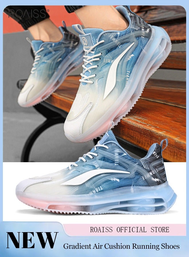 roaiss Men's Fashionable Air Cushion Sports Shoes Gradient Rubber Mesh Stitching Toe Design Cotton Shoelace Buckle Closure Colorblock Sneakers Low Top Sneaker  - Image 1