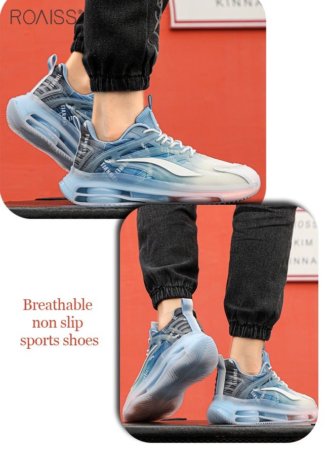roaiss Men's Fashionable Air Cushion Sports Shoes Gradient Rubber Mesh Stitching Toe Design Cotton Shoelace Buckle Closure Colorblock Sneakers Low Top Sneaker  - Image 5