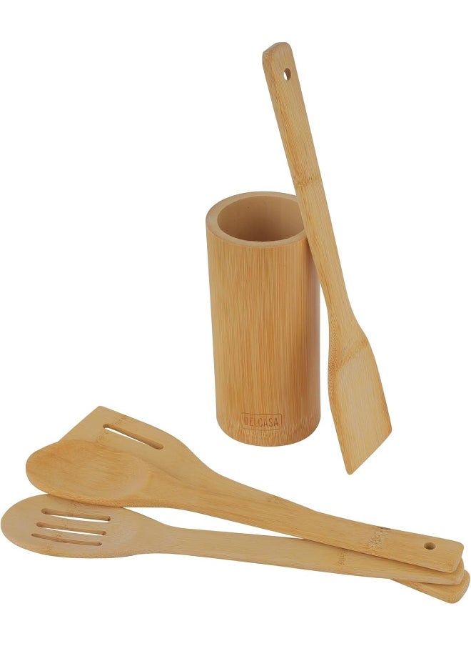 DELCASA Delcasa DC3164 Bamboo Kitchen Tools Set with Stand 5-Piece, Brown  - Image 4