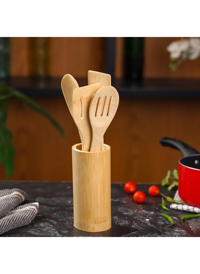 DELCASA Delcasa DC3164 Bamboo Kitchen Tools Set with Stand 5-Piece, Brown  - Image 2