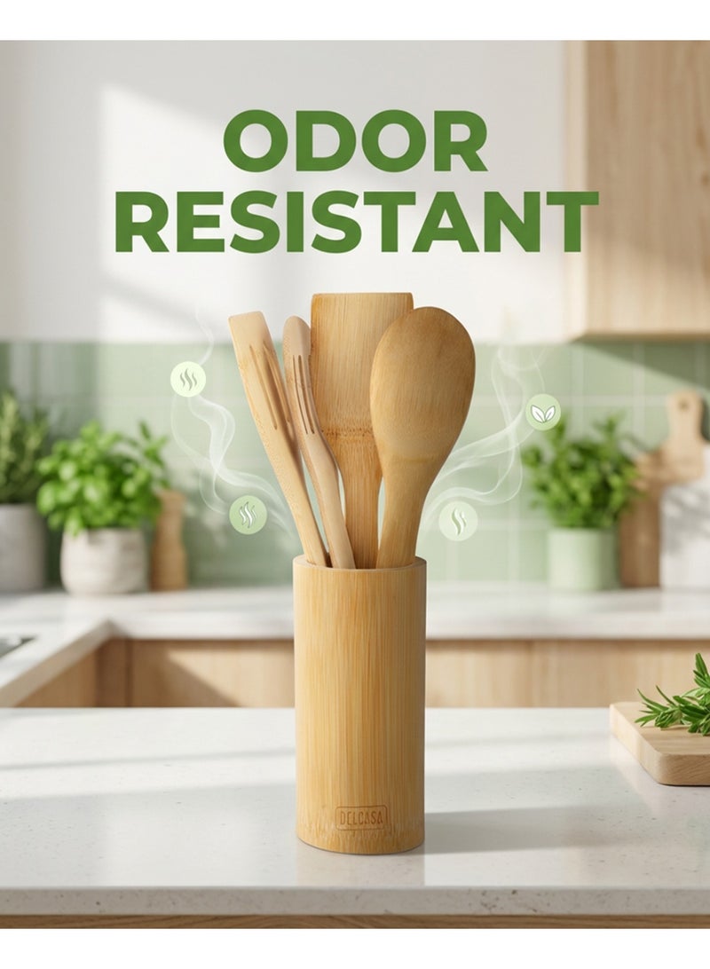DELCASA مجموعة أدوات المطبخ من ديلكاسا DC3164 من الخيزران مع حامل 5 قطع، بني - Image 1
