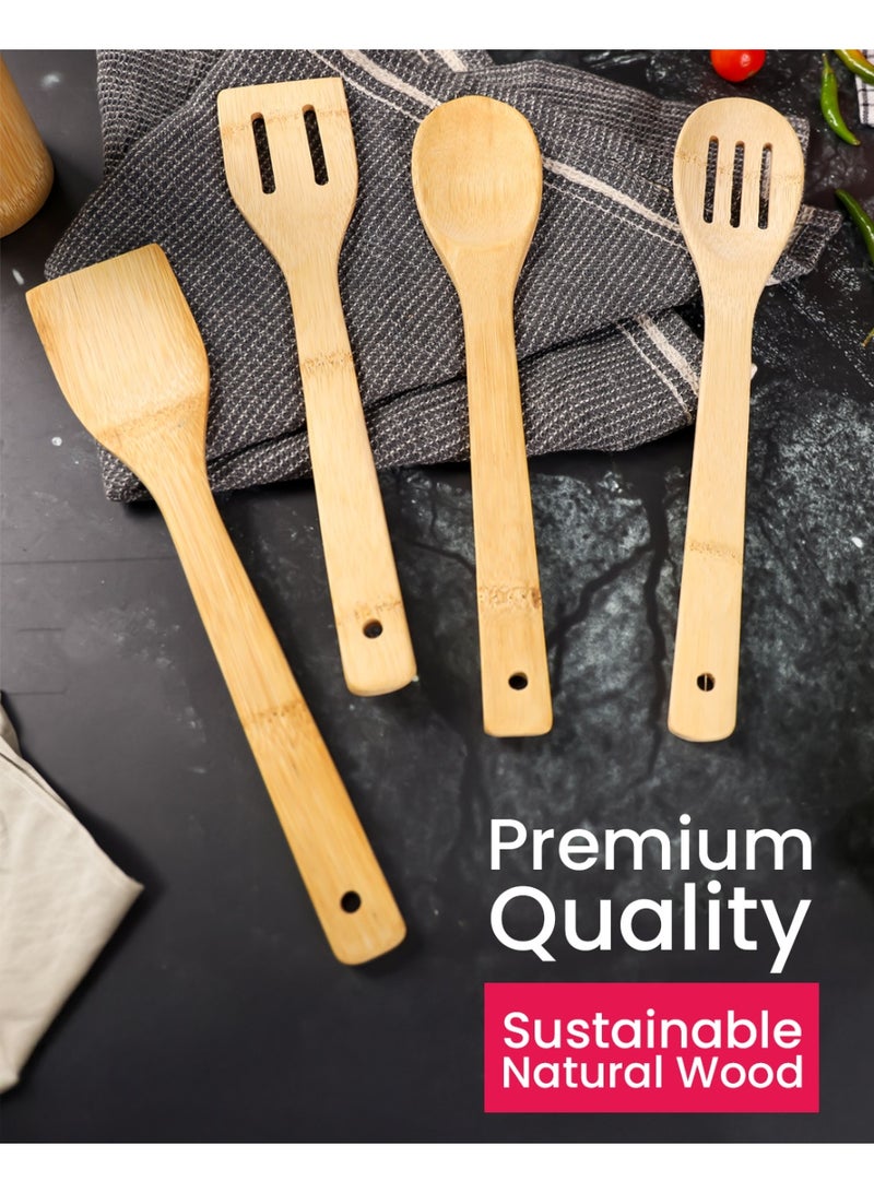 DELCASA مجموعة أدوات المطبخ من ديلكاسا DC3164 من الخيزران مع حامل 5 قطع، بني - Image 4