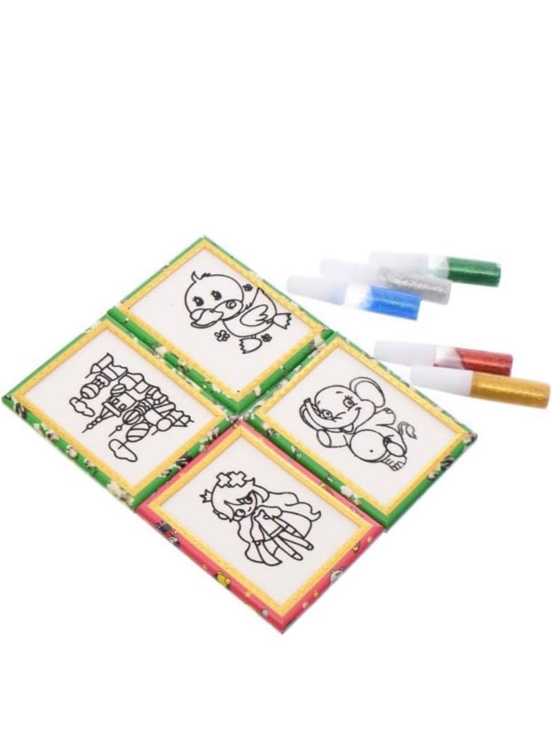 مجموعة أدوات الرسم اللامعة للأطفال من عمر 3 سنوات فما فوق - مجموعة رسم لامعة يمكنك صنعها بنفسك مع 5 ألوان لامعة و4 تصاميم لاصقة رائعة - متعة إبداعية خالية من الفوضى للأطفال الصغار والفنانين الصغار - Image 3