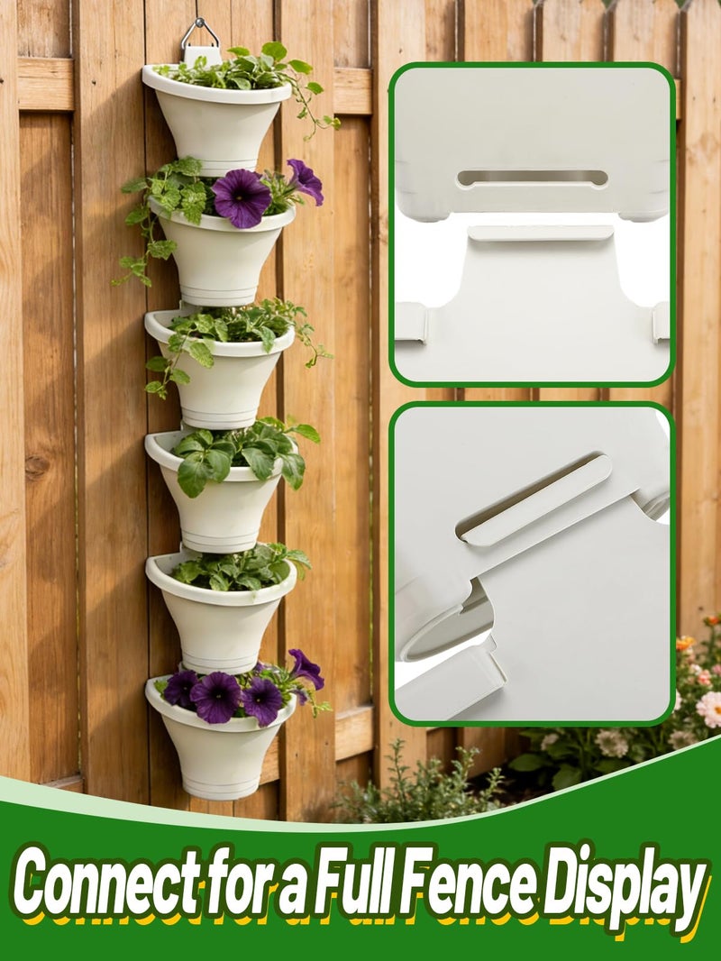 MADHOLLY 6Pcs Vertical Hanging Planters for Outdoor Plants - Wall Plant Holder for Indoor Decorations Garden Fence, Plastic Flower Pots with Drainage Grid and Hooks (White) - Image 2