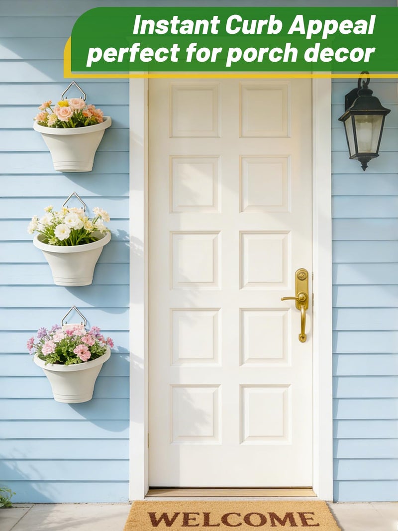 MADHOLLY 6Pcs Vertical Hanging Planters for Outdoor Plants - Wall Plant Holder for Indoor Decorations Garden Fence, Plastic Flower Pots with Drainage Grid and Hooks (White) - Image 5