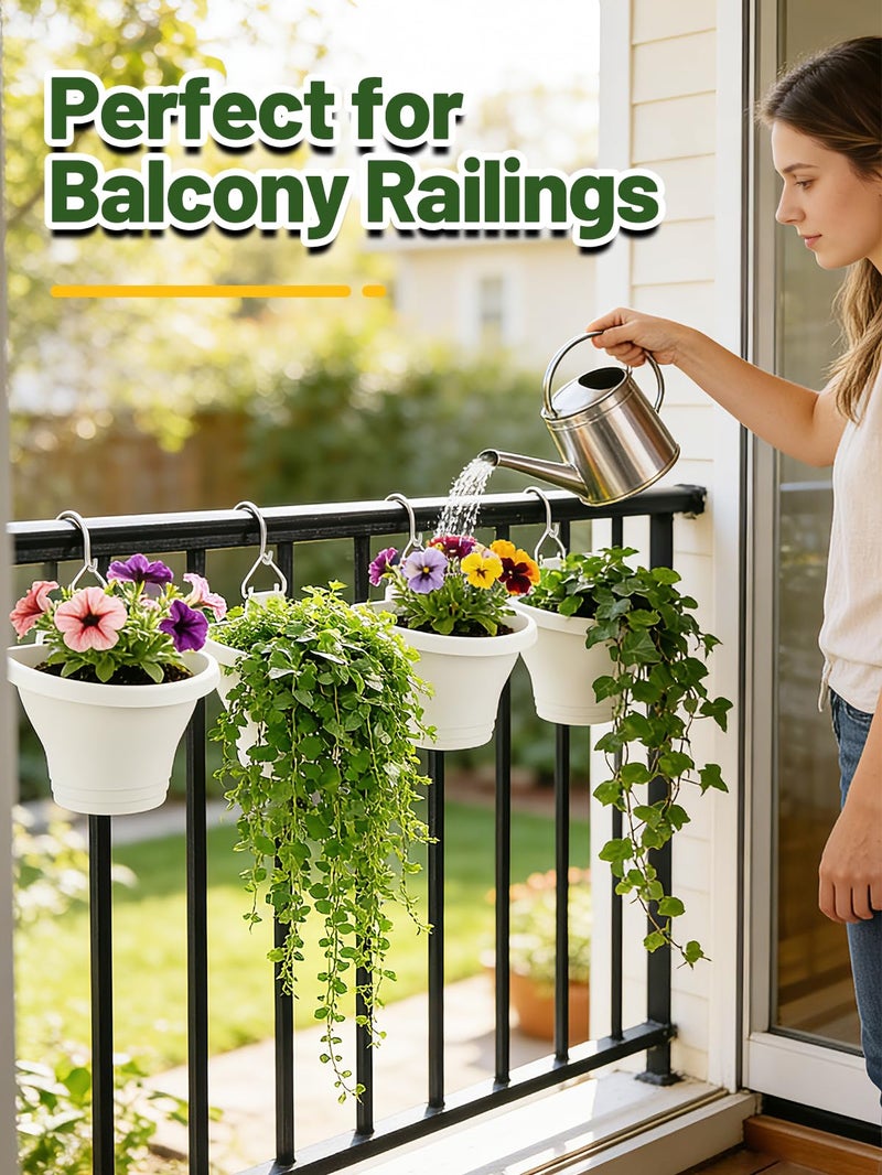 MADHOLLY 6Pcs Vertical Hanging Planters for Outdoor Plants - Wall Plant Holder for Indoor Decorations Garden Fence, Plastic Flower Pots with Drainage Grid and Hooks (White) - Image 4
