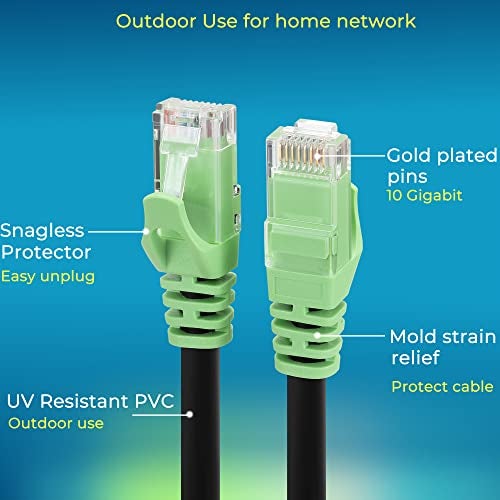 Rapink Cat6 Outdoor Ethernet Cable 100 ft, Ethernet Cable UV Resistant, Cat6 Cable Waterproof, Network Cable Copper Clad Aluminum for Indoor & Outdoor Use - Image 5